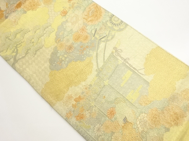 本佐賀錦九百錦花車に孔雀・雲模様織出し袋帯